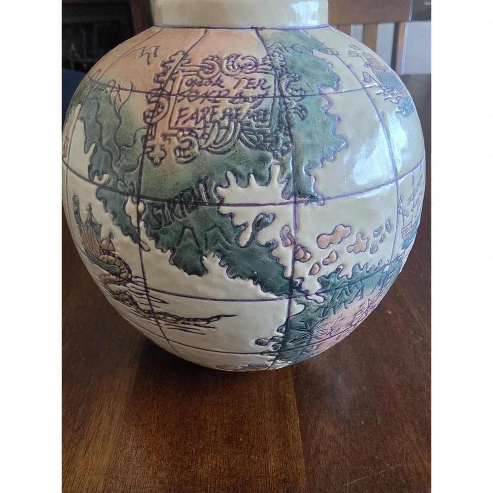 Vintage Ceramic Flower Globe Vase Multicolor Table Decor Art Pottery